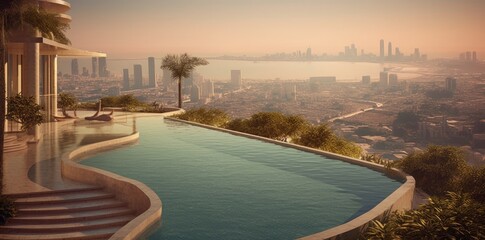 Fototapeta na wymiar Luxury swimming pool in Dubai Marina, United Arab Emirates.