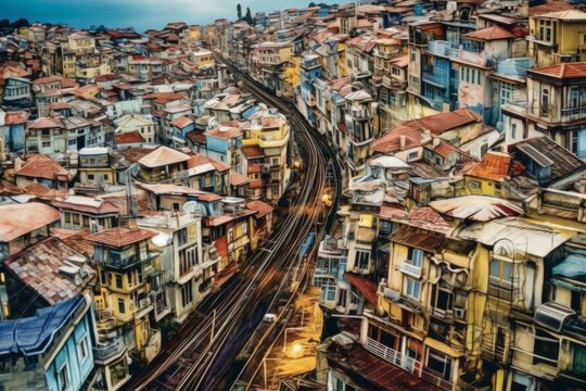Aerial view of the city of Istanbul, Turkey. Intentional motion blur