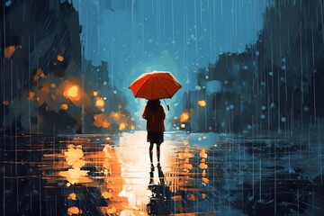 Depression a figure standing alone in a rainstorm. generative AI