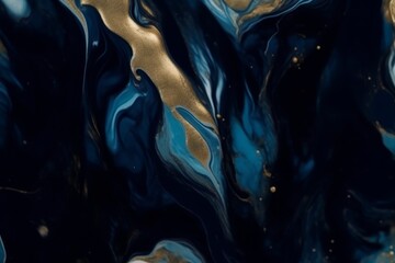 Marbled blue abstract background. Liquid marble pattern. Agate ripple pattern. Gold powder.