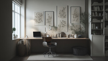Interior of cozy home office beige color