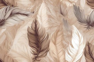 Beautiful Neutral Soft Feather Seamless Background, Generative AI