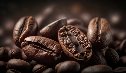 Fototapeta premium Close Up of Roasted Coffee Bean, Generative AI
