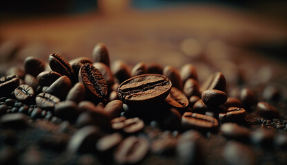 Fototapeta premium Close Up of Roasted Coffee Bean, Generative AI