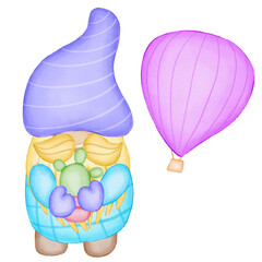 Single boy gnome with cactus and big balloon