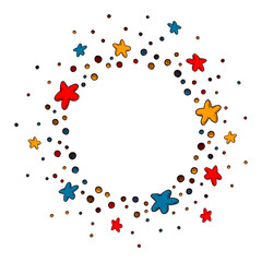 Confetti frame. Hand drawn birthday celebration design. Sketch holiday badge. Carnaval doodle burst