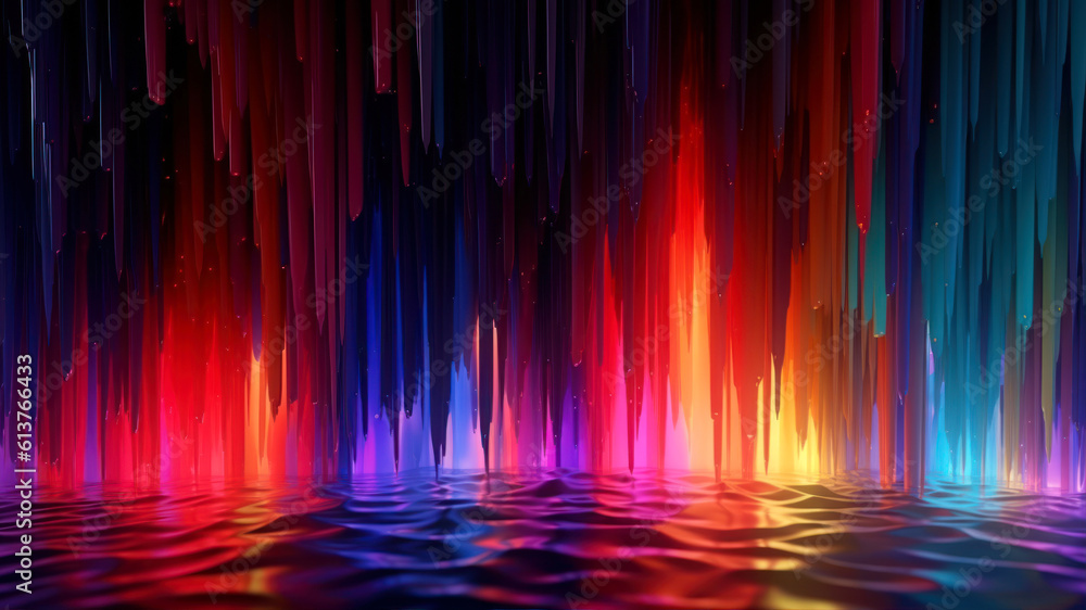Aufkleber 3d render, abstract colorful background, bright glowing lines and waves generative ai