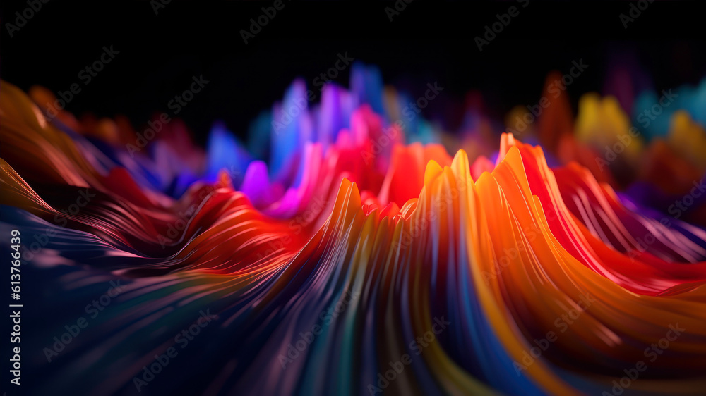 Poster abstract background of colorful wavy lines. 3d render illustration generative ai
