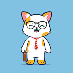 Father's day vector illustration. Cute Cat dad with tie, and briefcase