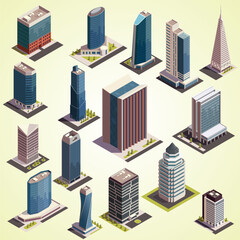 industrial buildings isometric set elements factories power plants constructor isolated city skyscrapers isometric set isolated images with outdoor looks modern buildings blank