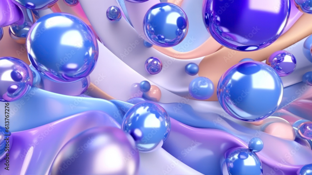 Poster abstract background with glossy spheres generative ai