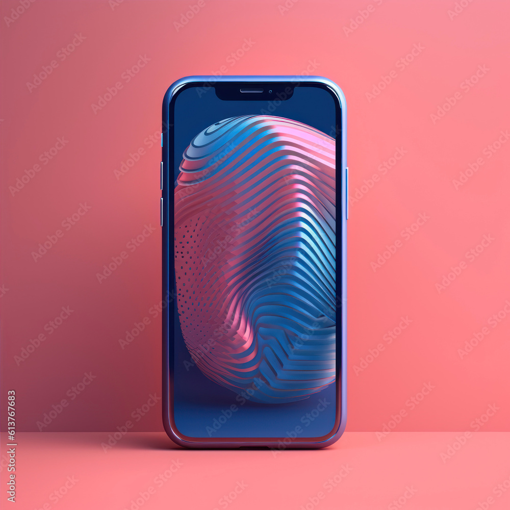 Poster smartphone with abstract blue and pink background. 3d rendering generative ai