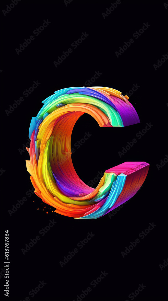 Poster colorful letter c on a black background. 3d rendering. generative ai