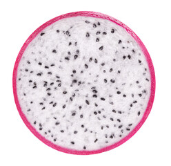 Pitahaya isolated. Ripe dragon fruit or pitaya, round fruit slice isolated on white background.