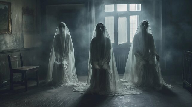 Three Female Ghosts Haunting an Old House Generative AI