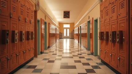 School corridor with lockers Generative AI