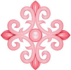 3D illustration render element of openwork decor of different colors on transparent background