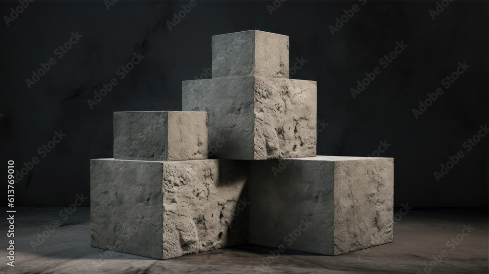 Poster 3d illustration of abstract background with concrete cubes. 3d rendering generative ai