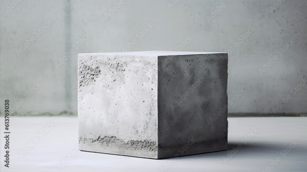 Aufkleber 3d rendering of a concrete cube on a concrete wall background. generative ai