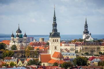 Obraz premium View of old town Tallinn including St Olaf's church tower. Estonia