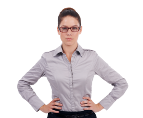 Professional, woman and focus and confident with glasses in png or isolated and transparent background with accountant. Business female, serious face and spectacles for success at work and assertive.