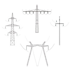 High voltage power line tangent towers electric pylons power transmission poles set realistic vector