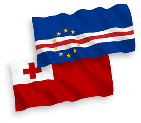 Flags of Kingdom of Tonga and Republic of Cabo Verde on a white background