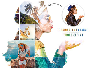 Double Exposure Photo Collage Effect Mockup