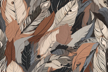 A Pattern of Gray and Beige Feather on Ivory Background, Generative AI