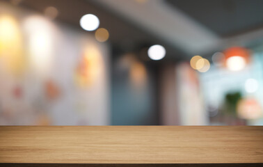 Empty wood table top and blur of out door garden background Empty wooden table space for text...