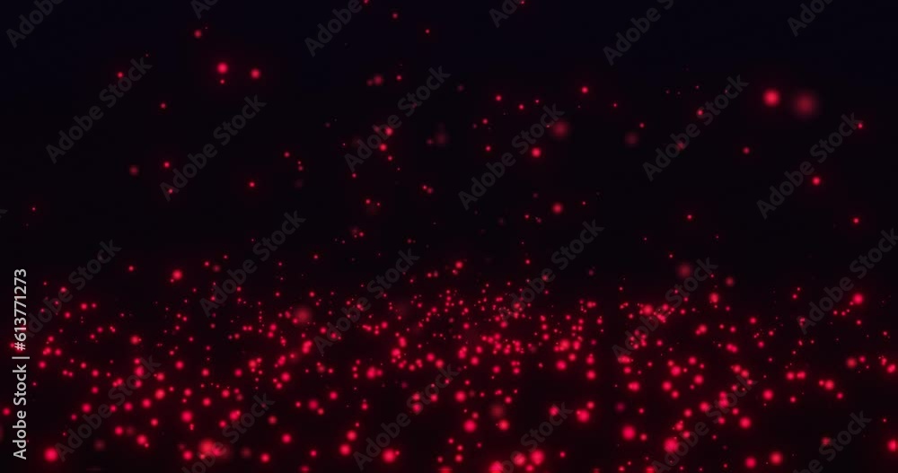 Poster bounce particles on a floor.falling small red colorful particles. 4k video. 3d animation.