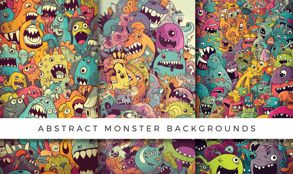 Illustrations of abstract monster background patterns
