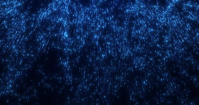 Abstract digital background of blue sparkling and glowing parts of dots with slight movement. Futuristic technology surface. Seamless loop 4k video. Screensaver animation