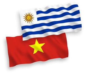 Flags of Oriental Republic of Uruguay and Vietnam on a white background