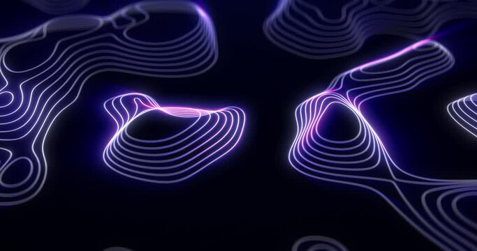 Animated outline topographic contour map. abstract cartography landscape. Transformation and movement of contour lines, geometric wavy background. Seamless loop 4k video.