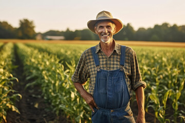 Naklejka na ściany i meble Smiling farmer standing in field , AI Generative