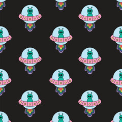 cute hand drawn alien ufo pride month rainbow flag seamless pattern