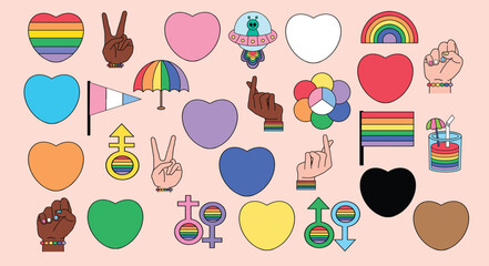 Fototapeta na wymiar cute hand drawn pride month vector elements collection