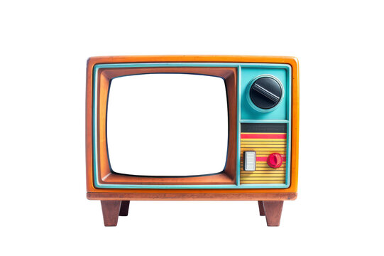 An old vintage retro tv television set with blank screen and isolated on a white background. 