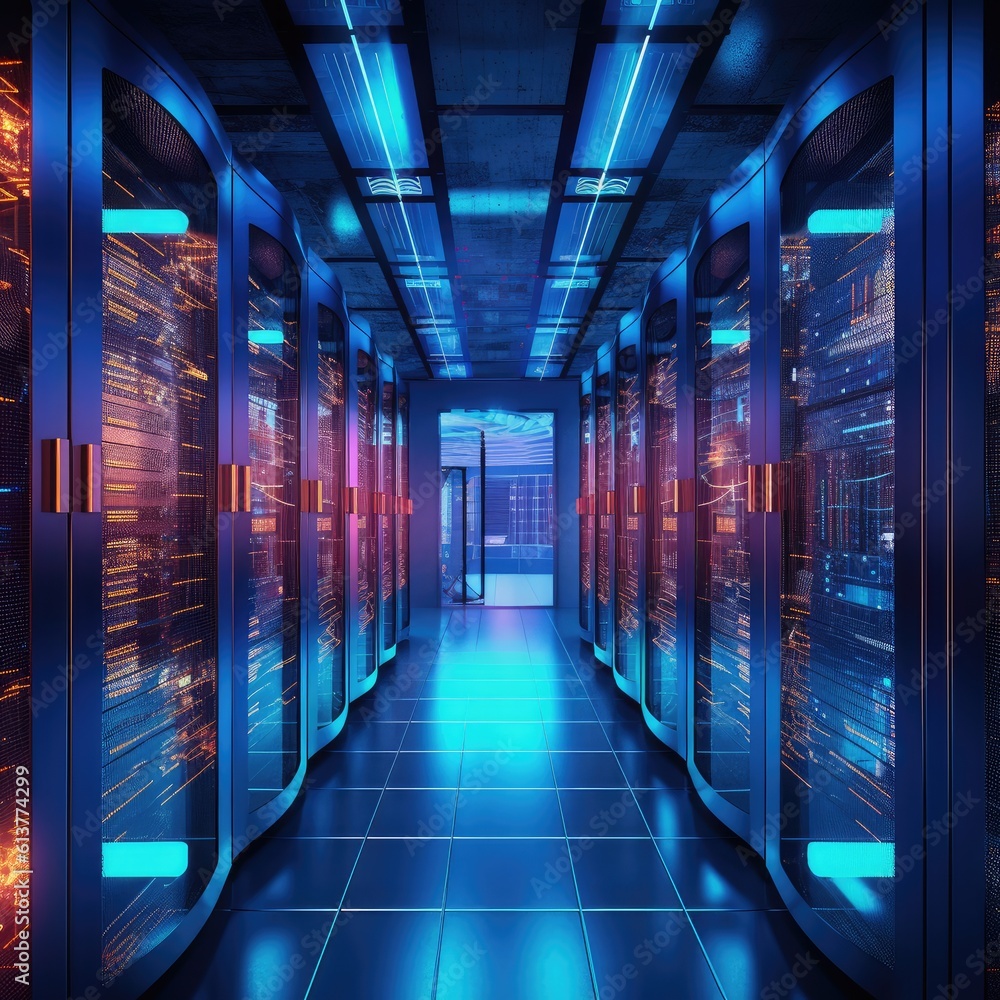 Aufkleber data center in server room with server racks. ai generation