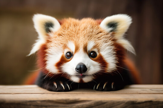 red panda sitting on a park bench