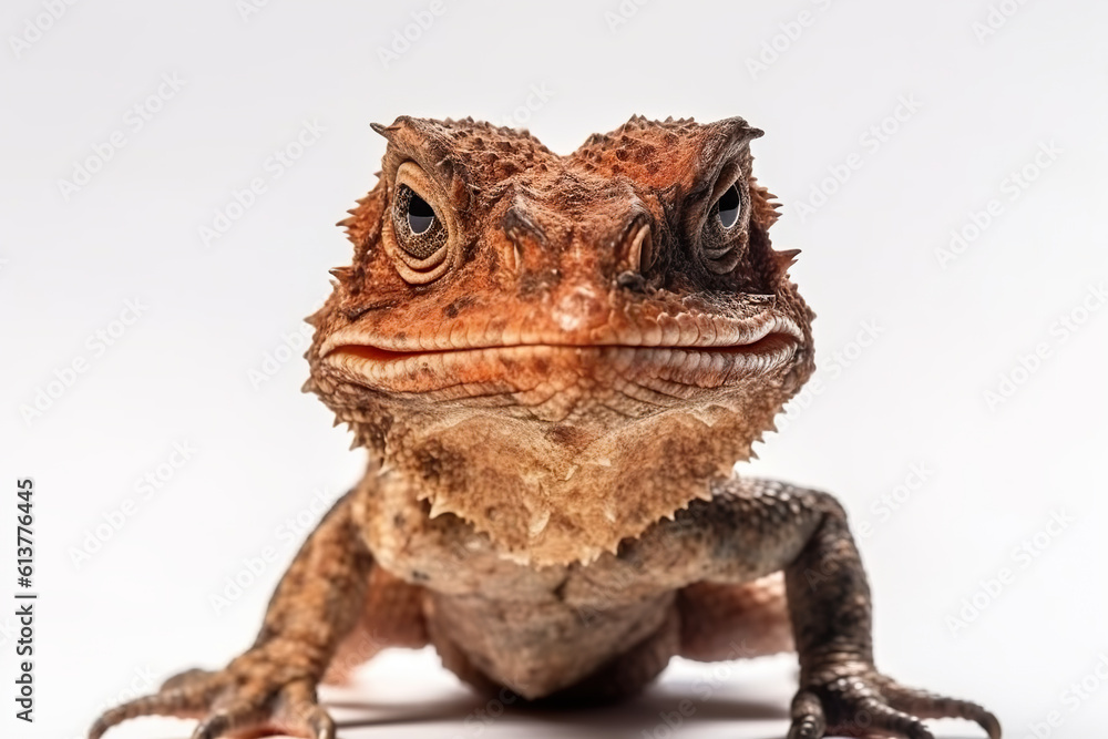 Poster a close up of a lizard on a white background. generative ai.