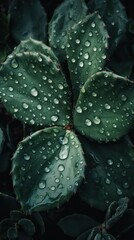 Obraz premium a photo of a bunch of cactus Leaf surrounded by drops of rain water generative ai