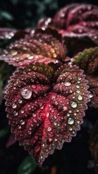 a photo of a bunch of coleus Leaf surrounded by drops of rain water generative ai