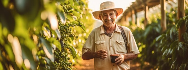 Fototapeta farmer on arabica coffee plantation , AI Generative obraz