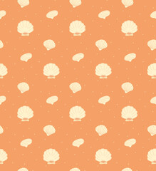 Marine seamless pattern with seashells. Vector cartoon background for nursery fabric, paper, decor, toys and clothes. Cute baby illustration in pastel colors.