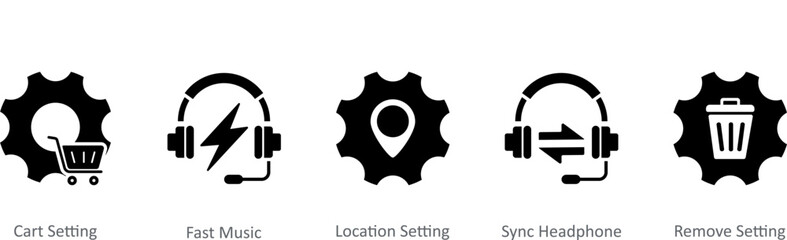A set of 5 Contact icons as cart setting, fast music, location setting