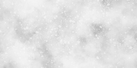 Abstract winter morning shiny white snow is falling randomly with various bokeh particles, beautiful grey watercolor background with glitter particles for wallpaper and design and presentation.