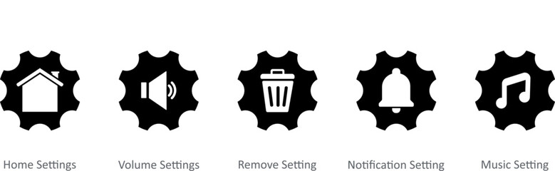 Fototapeta na wymiar A set of 5 Contact icons as home settings, volume settings, remove setting
