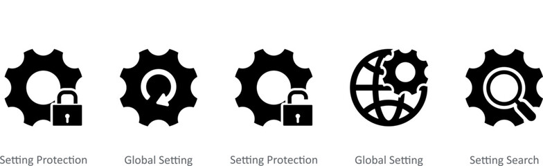 A set of 5 Contact icons as setting protection, global setting, setting protection